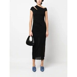 Helmut Lang Asymmetric Jersey Midi dress Black Sz XS $1600